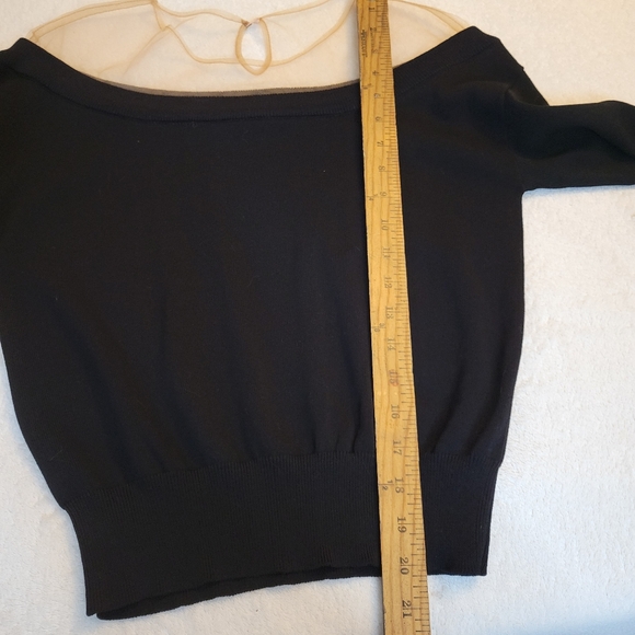 ENDLESS ROSE Women Small Black Viscose Off-The-Shoulder Sweater Sheer Pink Top - Picture 8 of 9